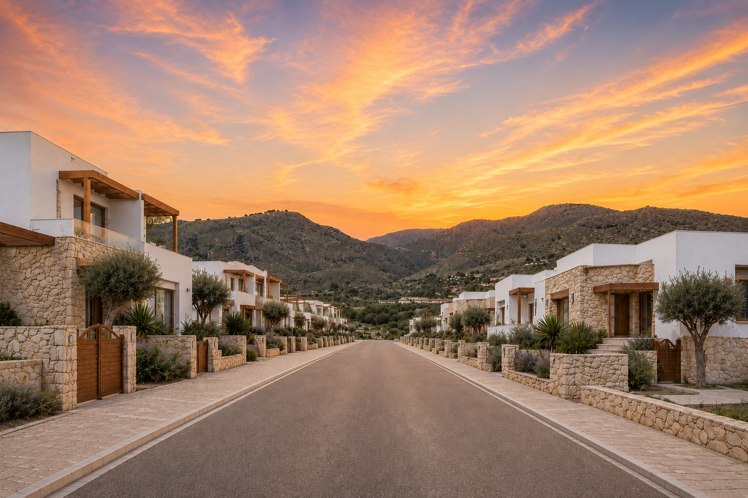 Altos del Mediterráneo, residencial de parcelas urbanas en Enix al atardecer